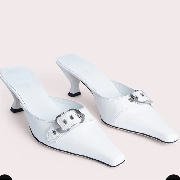 by far evelyn white lambskin leather sculpted kitten slip on heels mules size 38 - Picture 11 of 13